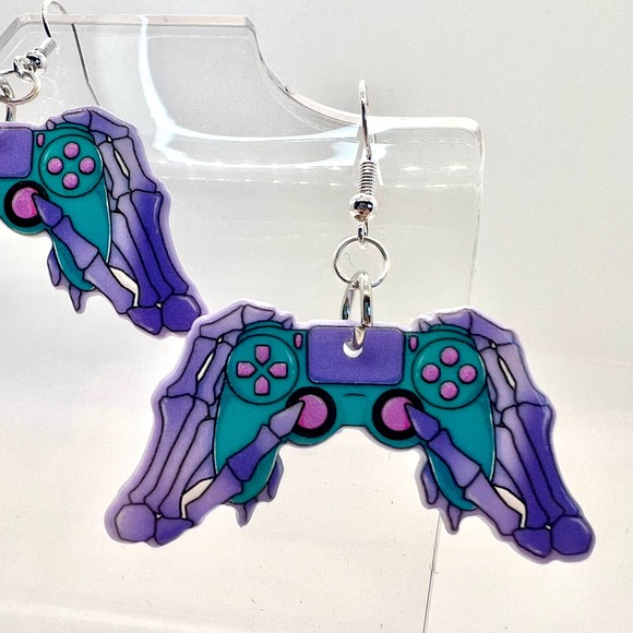 Skeleton Video Game Controller Earrings - Gamer Earrings - Gifts for Geeks - Picture 2 of 10